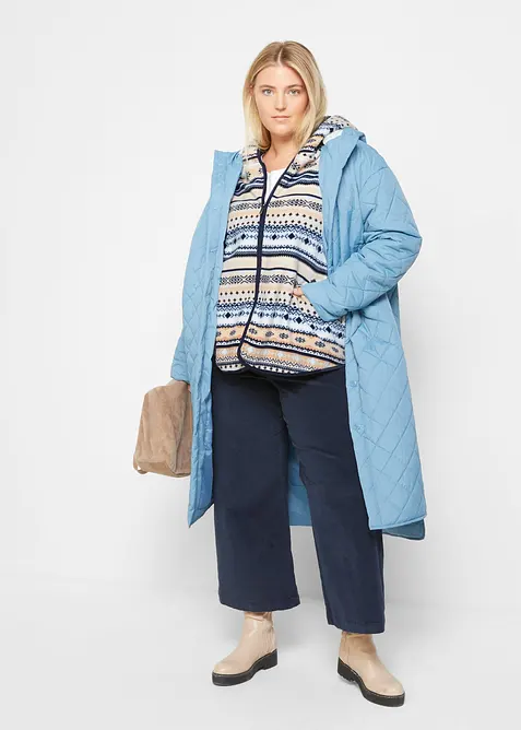 Fleece vest met capuchon en Noors patroon, bonprix