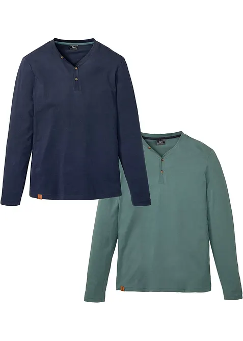 Henley longsleeve van biologisch katoen (set van 2), bonprix