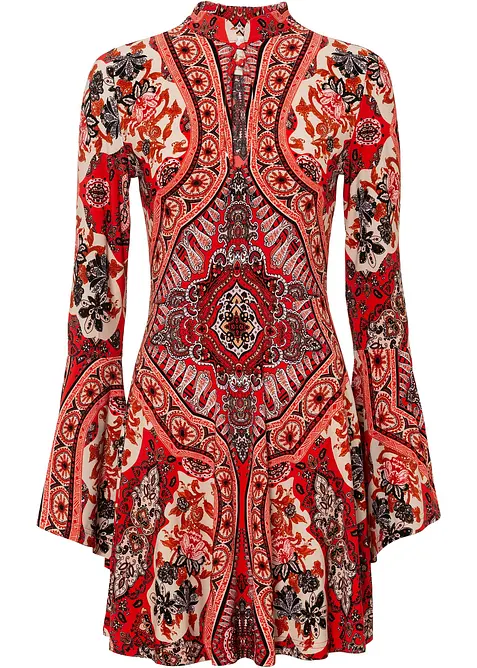 Jersey jurk met opstaande kraag en volantmouwen, bonprix