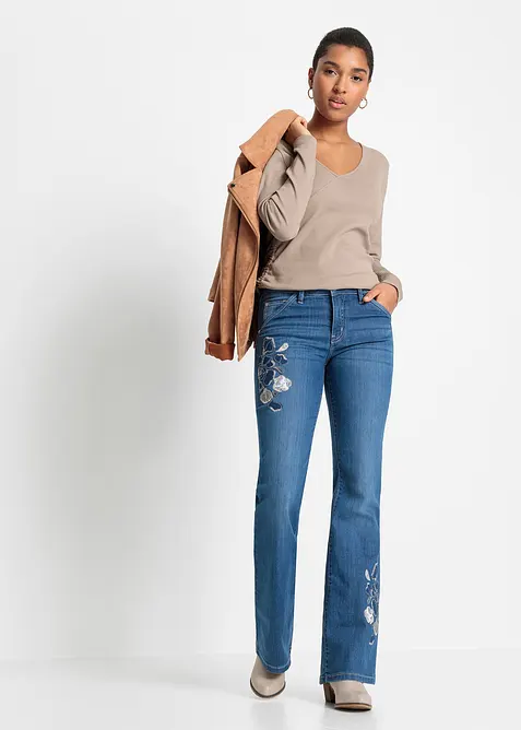 Flared jeans met bloemenborduursel, bonprix