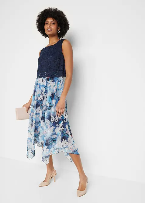 Chiffon jurk met sierlijk kant, bonprix