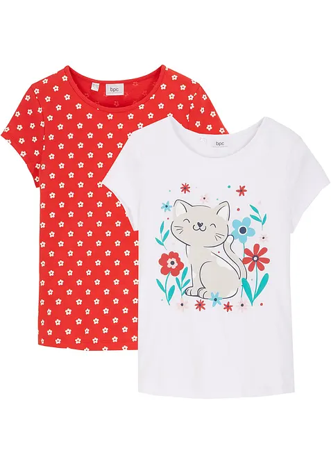 Meisjes T-shirt (set van 2) van puur biologisch katoen, bonprix