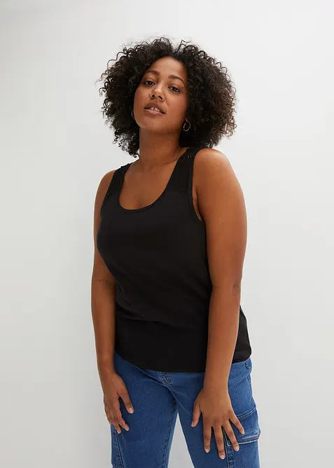 Tanktop met kant van katoen, bonprix