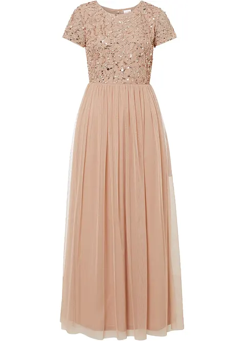 Maxi jurk met pailletten borduursel, bonprix