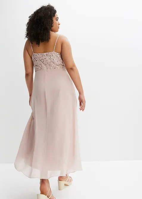 Jurk met spaghettibandjes en paillettenborduursel, bonprix