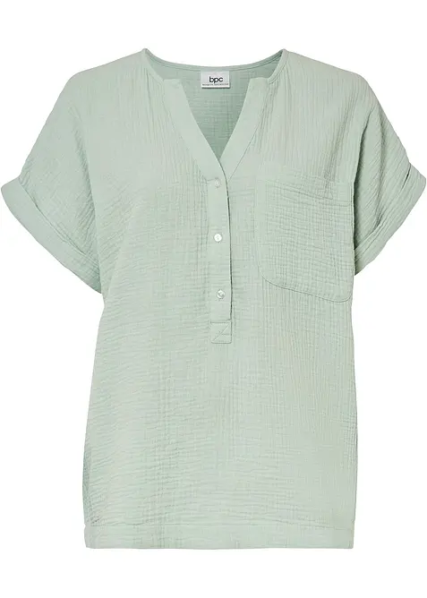 Mousseline blouse met knoopsluiting en zak, bonprix