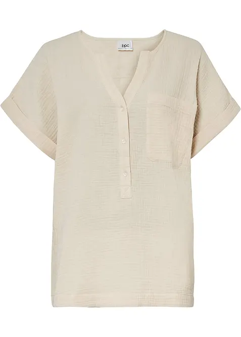 Mousseline blouse met knoopsluiting en zak, bonprix