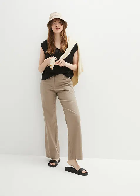 Blouse met V-hals en korte mouwen, bonprix