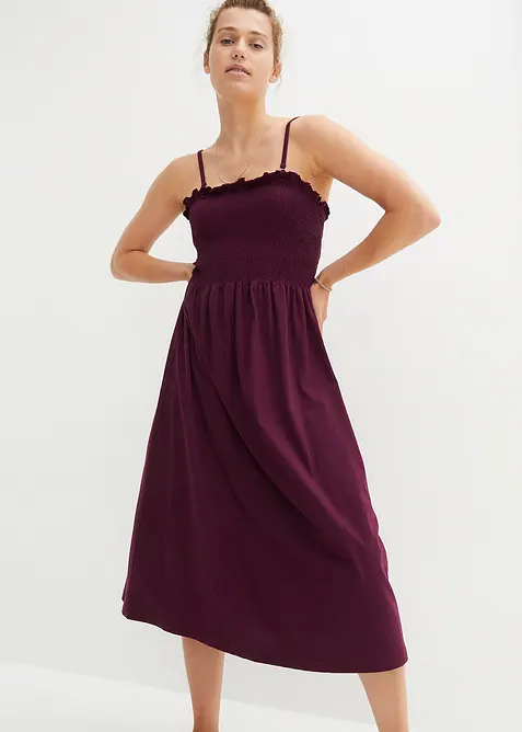 Jersey rok met smokwerk, kuitlang, bonprix