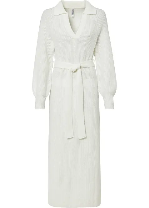 Gebreide maxi jurk met ceintuur (2-dlg. set), bonprix