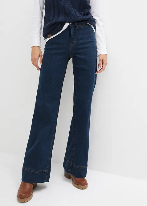 Wide leg comfort stretch jeans, mid waist, bonprix