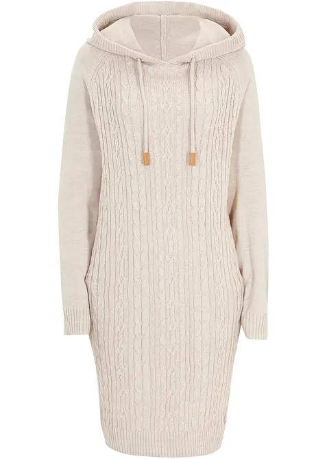 Gebreide jurk met capuchon en kabelpatroon, bonprix