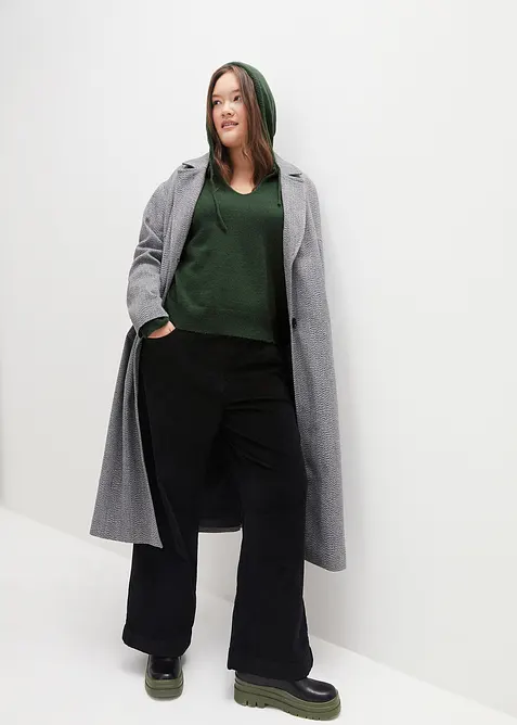 Gebreide trui met V-hals en capuchon, bonprix