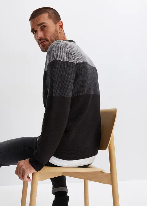 Trui met ronde hals en colourblocking, bonprix