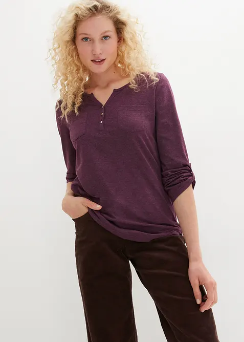 Katoenen Henley shirt met knoopsluiting, bonprix