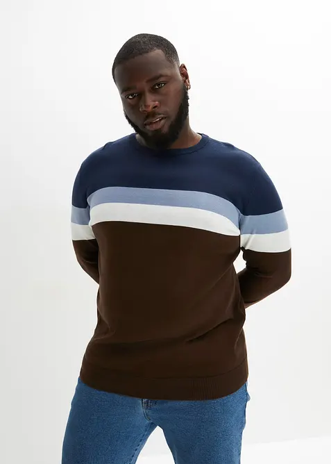 Fijn gebreide trui met colourblocking en katoen, bonprix