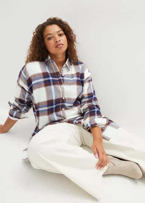 Lange, flanellen overhemdblouse van puur katoen, bonprix