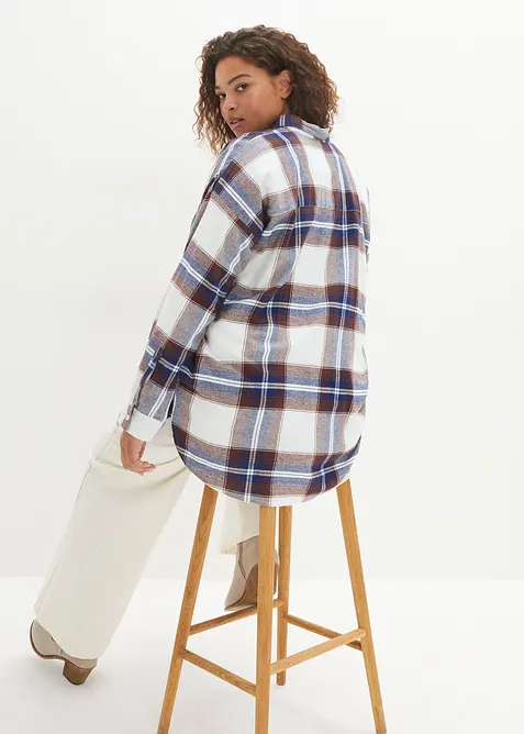 Lange, flanellen overhemdblouse van puur katoen, bonprix