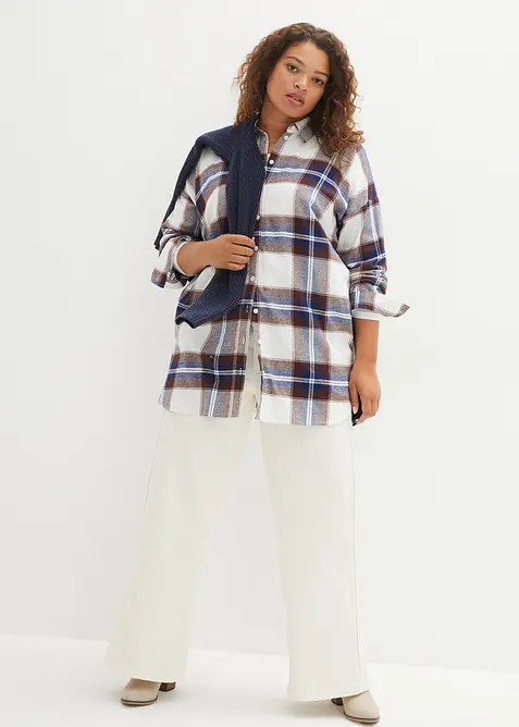 Lange, flanellen overhemdblouse van puur katoen, bonprix