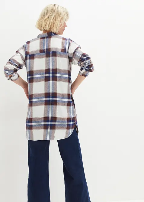 Lange, flanellen overhemdblouse van puur katoen, bonprix
