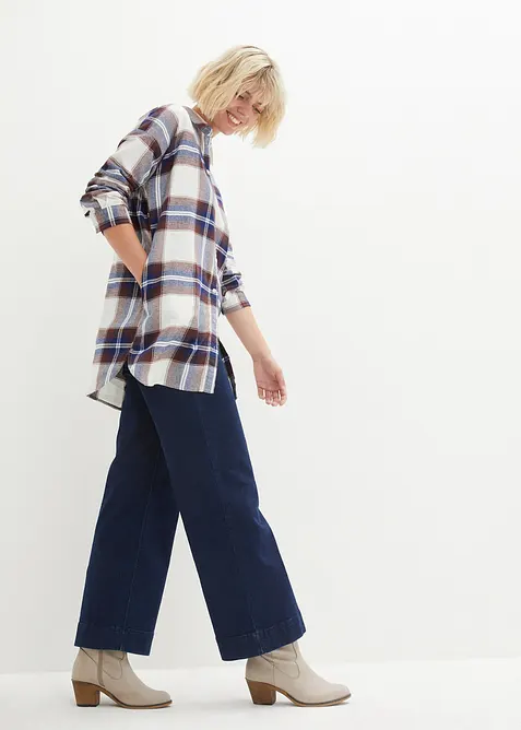 Lange, flanellen overhemdblouse van puur katoen, bonprix