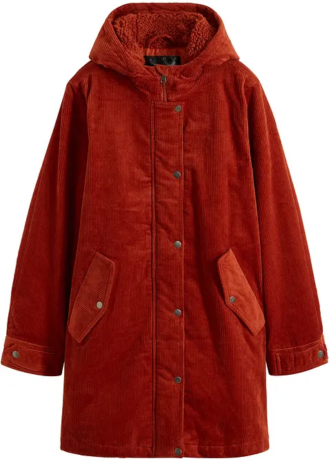 Warme corduroy parka met teddy voering in capuchon, A-lijn, bonprix