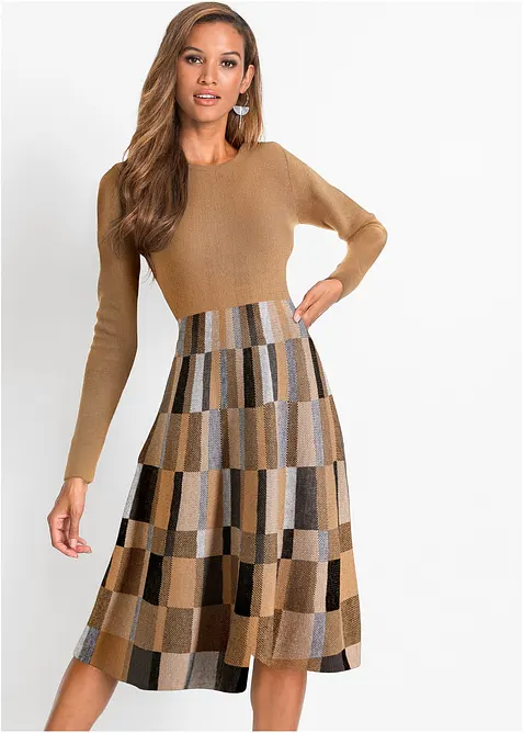 Wijd uitlopende, gebreide jacquard jurk, bonprix