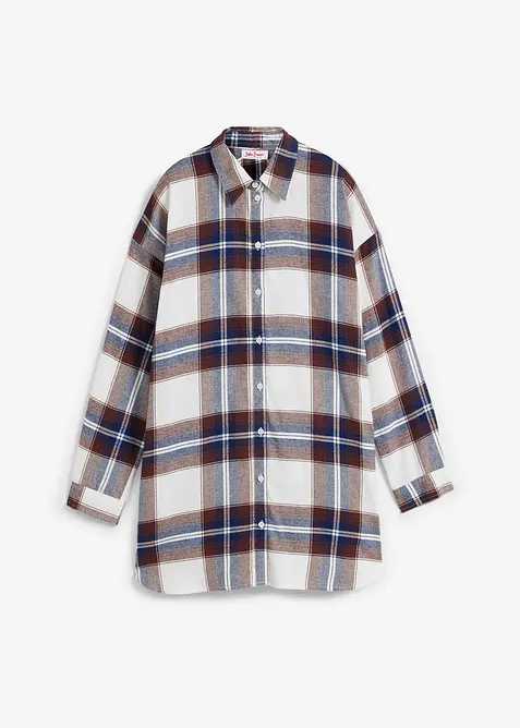 Lange, flanellen overhemdblouse van puur katoen, bonprix