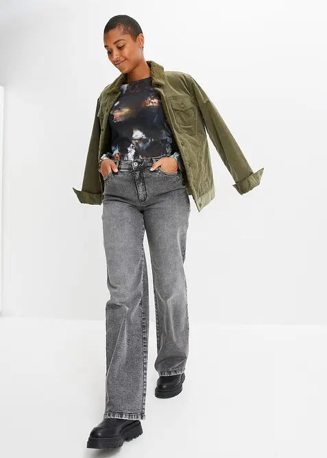 Wide leg jeans met studs, high waist, bonprix