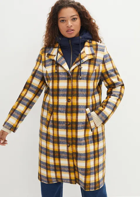 Korte coat met wol, layerlook, bonprix