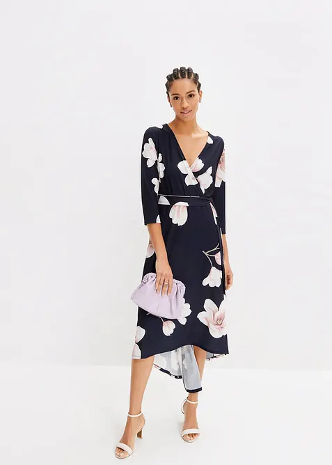 High-low jurk van jersey met strikceintuur, bonprix