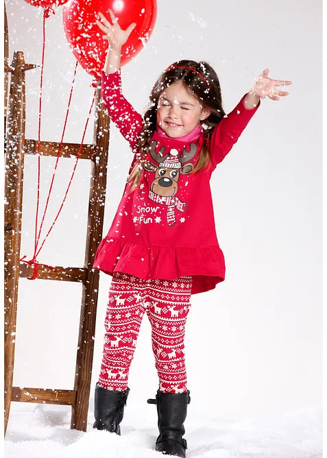 Meisjes kerstshirt en legging (2-dlg. set), bonprix