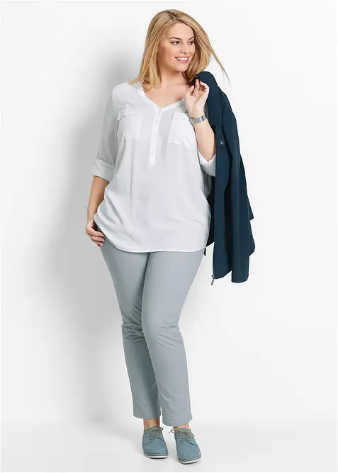 Blouse met lange mouwen en V-hals van vloeiende viscose, bonprix