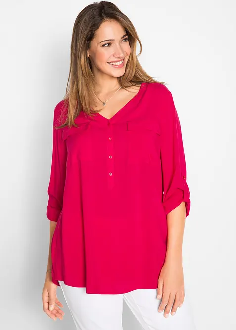 Blouse met lange mouwen en V-hals van vloeiende viscose, bonprix