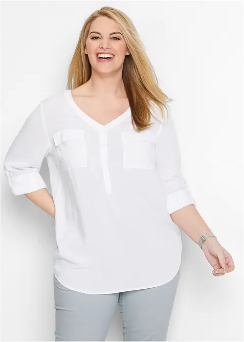 Blouse met lange mouwen en V-hals van vloeiende viscose, bonprix