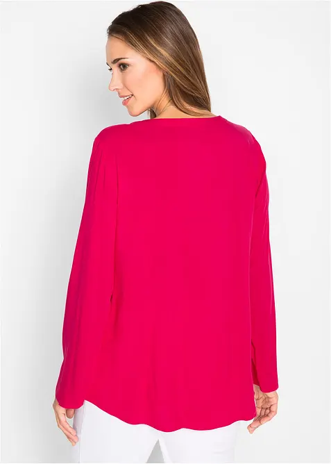 Blouse met lange mouwen en V-hals van vloeiende viscose, bonprix