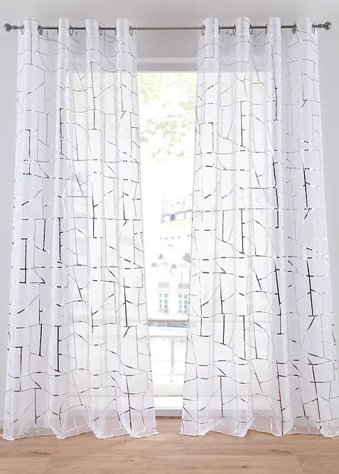 Transparant gordijn met glanzende print (set van 2), bonprix