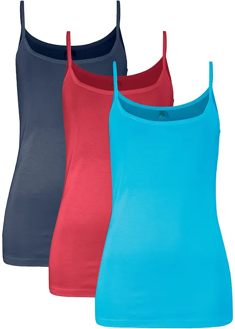 Top met spaghettibandjes van puur katoen (set van 3), bonprix