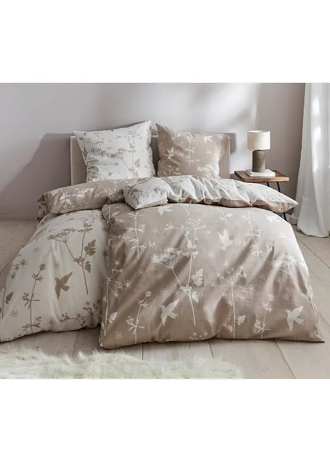Dubbelzijdig dekbedovertrek met fijne bloemen en blaadjes, bonprix