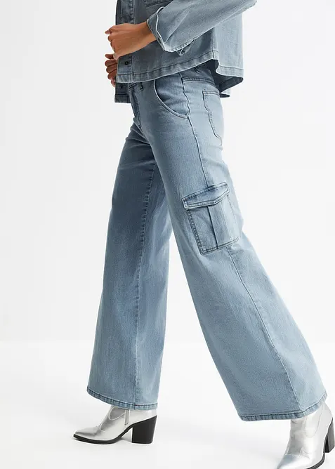 Cargo jeans mid waist, wid leg, bonprix