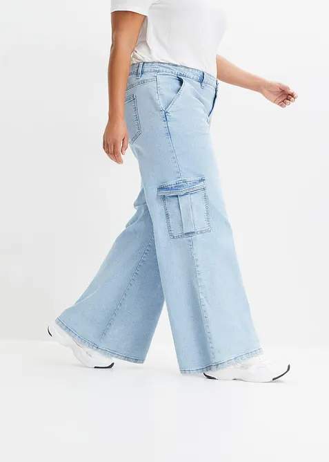 Cargo jeans mid waist, wid leg, bonprix