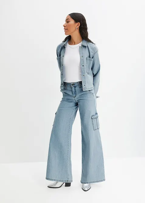 Cargo jeans mid waist, wid leg, bonprix