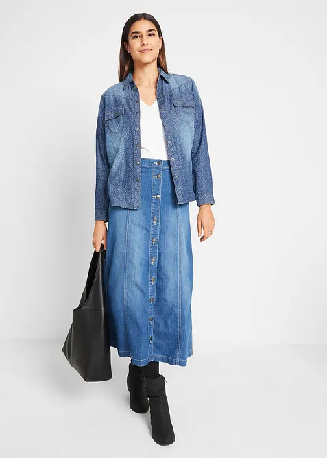 Comfort stretch spijkerrok, midilengte, bonprix