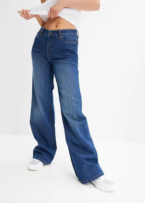 Wide leg jeans mid waist, stretch, bonprix