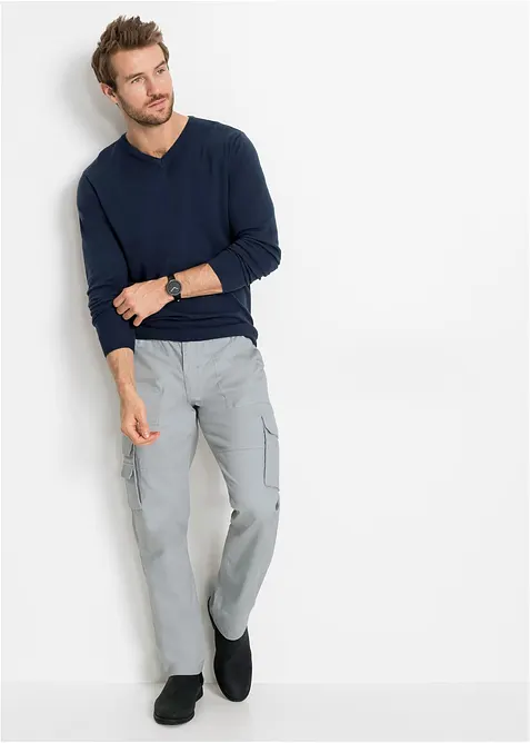 Fijngebreide trui met V-hals in een zachte katoenmix, bonprix