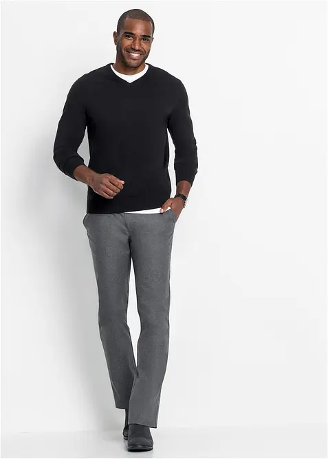 Fijngebreide trui met V-hals in een zachte katoenmix, bonprix