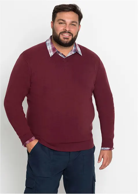 Fijngebreide trui met V-hals in een zachte katoenmix, bonprix