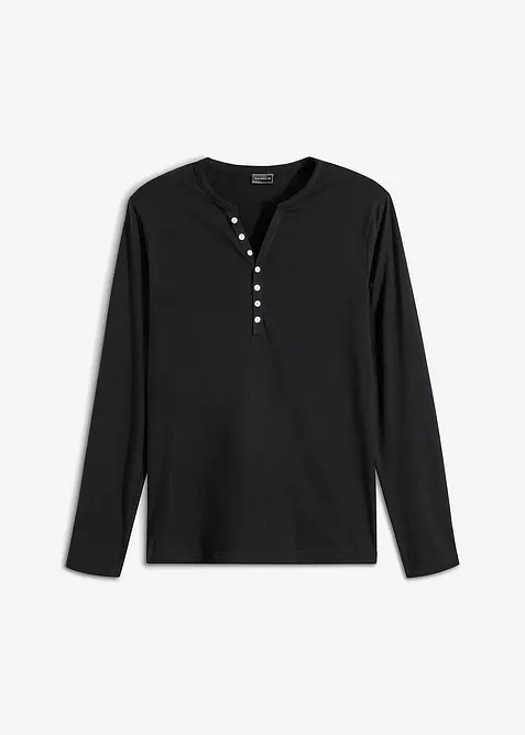 Henley shirt met lange mouwen van puur biologisch katoen, slim fit, bonprix