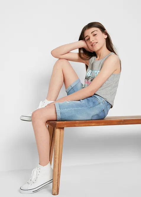 Meisjes stretch jeans short, mid waist, bonprix