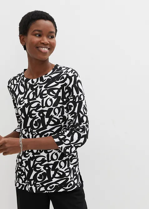 Shirt met ronde hals, 3/4 mouw, bonprix